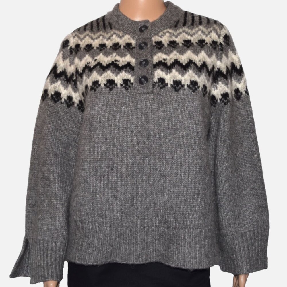 ZARA Alpaca Blend Fair Isle Relaxed Fit Button Sweater Size S